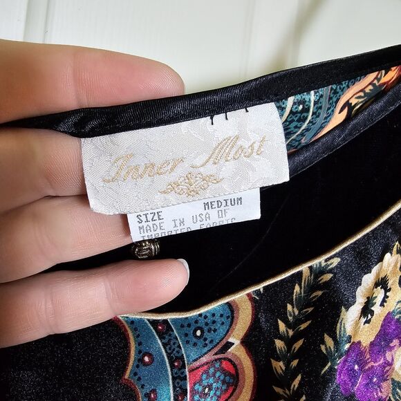 Inner Most Women's Satin Top Colorful Boho Velvet Trim Size Medium - Picture 4 of 9